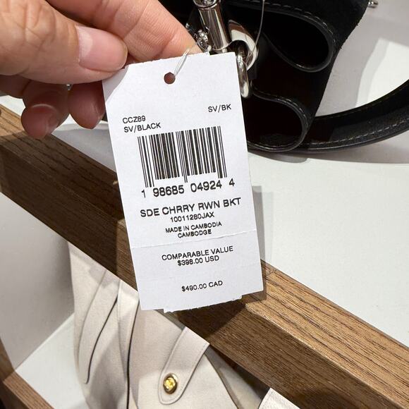 Coach Rowan Bucket Bag With Cherry Charm CCZ89 Suede/Silver/Black - Picture 10 of 10